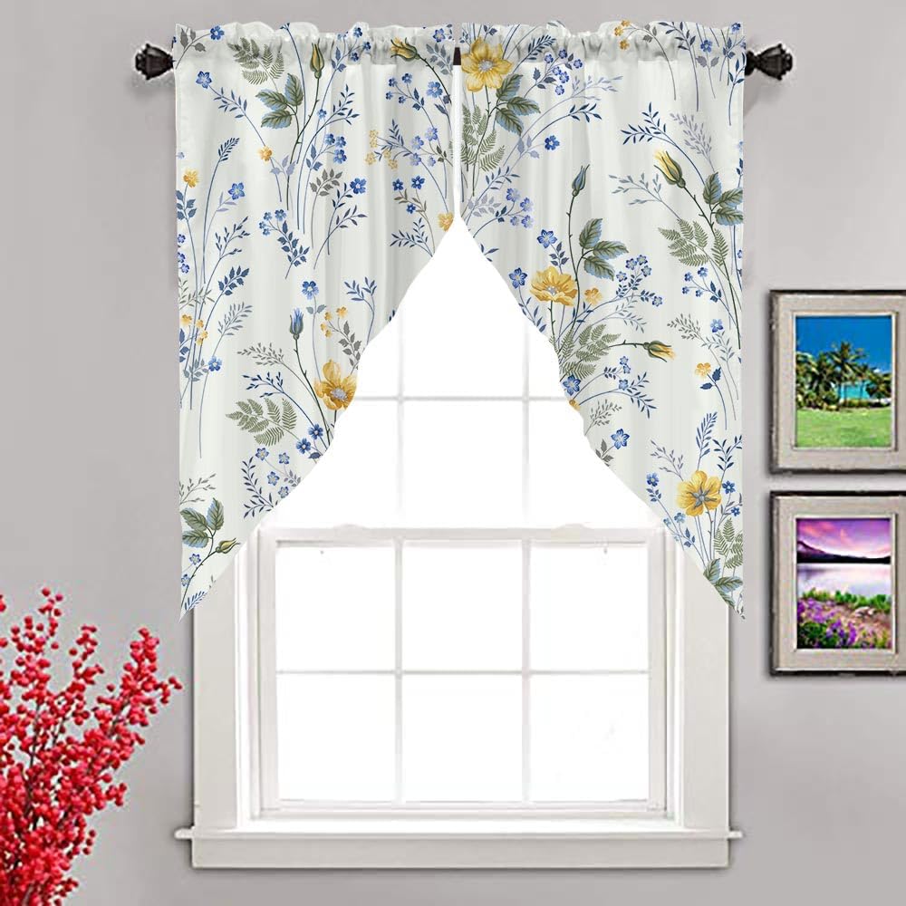 Swag Valances Curtains Floral Leaves Rod Pocket Window Curtains Decor - 2 Panels