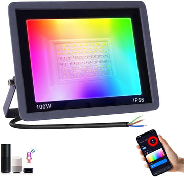 Flood Lights Outdoor RGB 1000W Equivalent,Smart Color Changing RGBCW Landscape Light with APP Control/Music