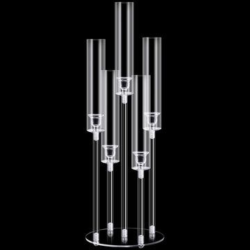 4 Pcs Acrylic Candelabra Centerpieces Candle Holder Crystal 5 Arm Candlesticks Holder with Acrylic Shade Pillar Taper