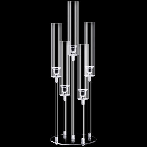 4 Pcs Acrylic Candelabra Centerpieces Candle Holder Crystal 5 Arm Candlesticks Holder with Acrylic Shade Pillar Taper