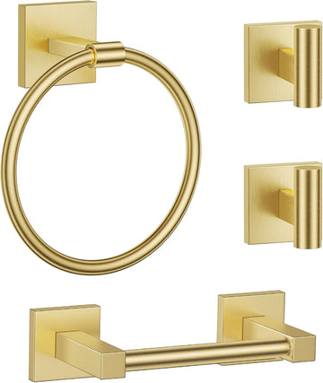 Towel Ring Set 4 Piece Bathroom Hardware Set Includes Towel Ring 2 Towel Hooks and Toilet Paper Holder Stainless