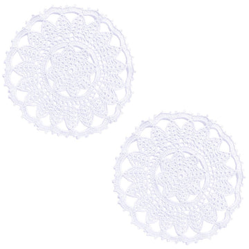 2 PCS Leaves Flower Lace Doilies 9 x 9 Inch Crochet Round Coasters Dining Room Elegant Tableware Place Mats (White)