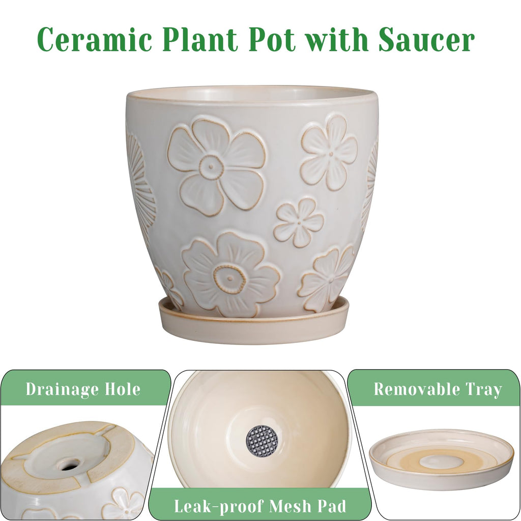 10 Inch Ceramic Planter Pot, Large Petal White
