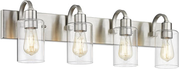 4-Light Vanity Light Fixture - Modern Bathroom Lighting Fixture, Brushed Nickel Finish with Clear Glass, YCE237B-4W BN