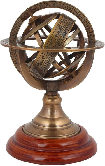Engraved Antique Brass Astrolabe Sphere on Rosewood Base Nautical & Astrological Decor, Unique Gift or Office - Set of 10