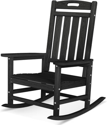 Outdoor Rocking Chair, High Back HDPE Patio Chair, All Weather Rocker Porch Chair, Lawn Chair for Deck, Porch