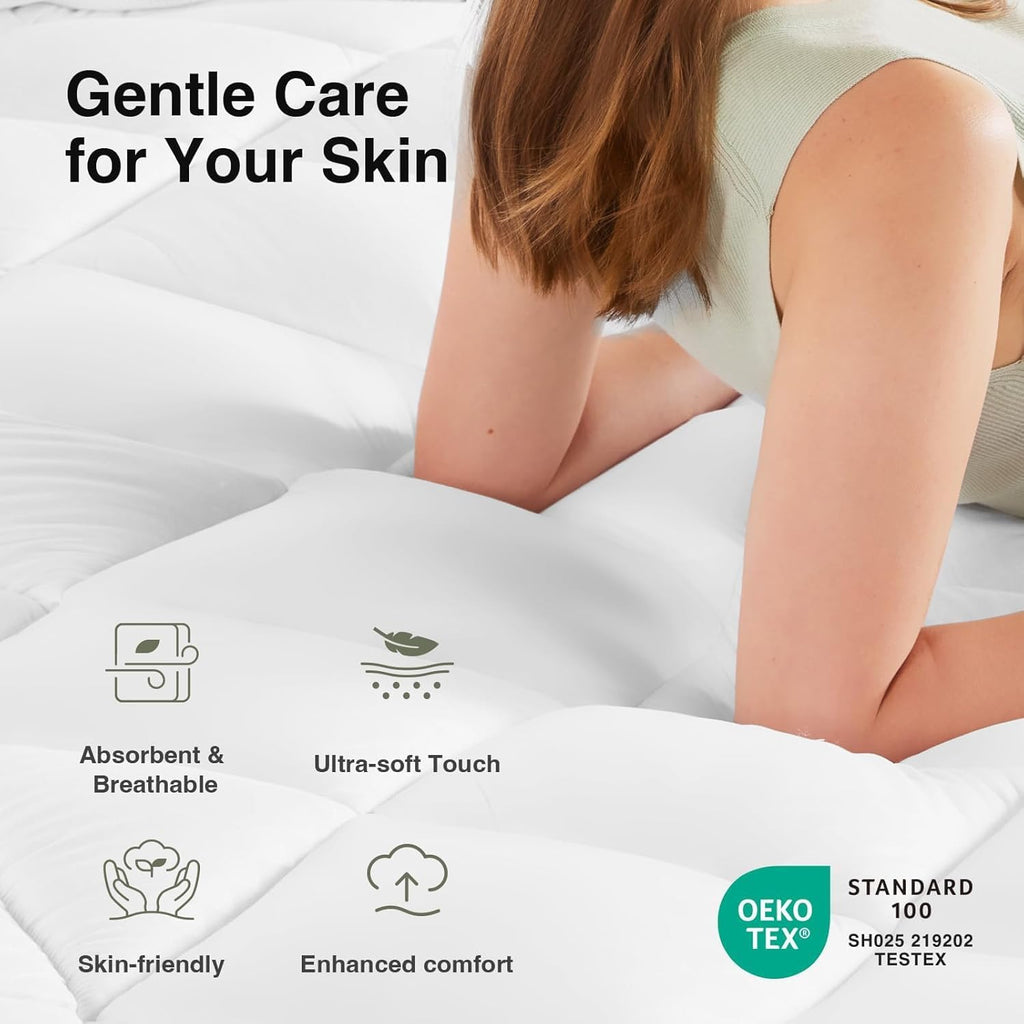 Full Mattress Topper, Extra Thick Pillow Top Down Alternative Pad | Breathable Fluffy Mattress Cover Fits 8-21 Inch