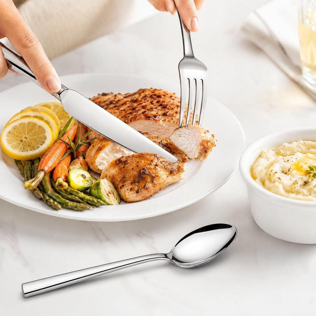 24-Piece Stainless Steel Silverware Set for 8, Mirror Polished Flatware Set Includes 8 Dinner Knives, 8 Dinner Forks
