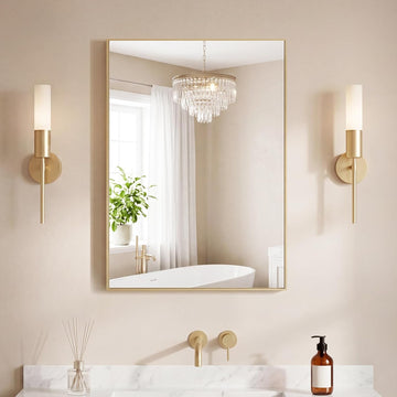 22"x30" Wall Mirror, Bathroom Mirrors for Over Sink, Gold, Tempered Glass & Anti Rust Metal Frame, Decor