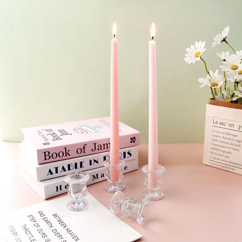 Glass Taper Candle Holder Set of 24 - Clear Crystal Candlestick Holders for Tapered Candles, Elegant Candle Stick