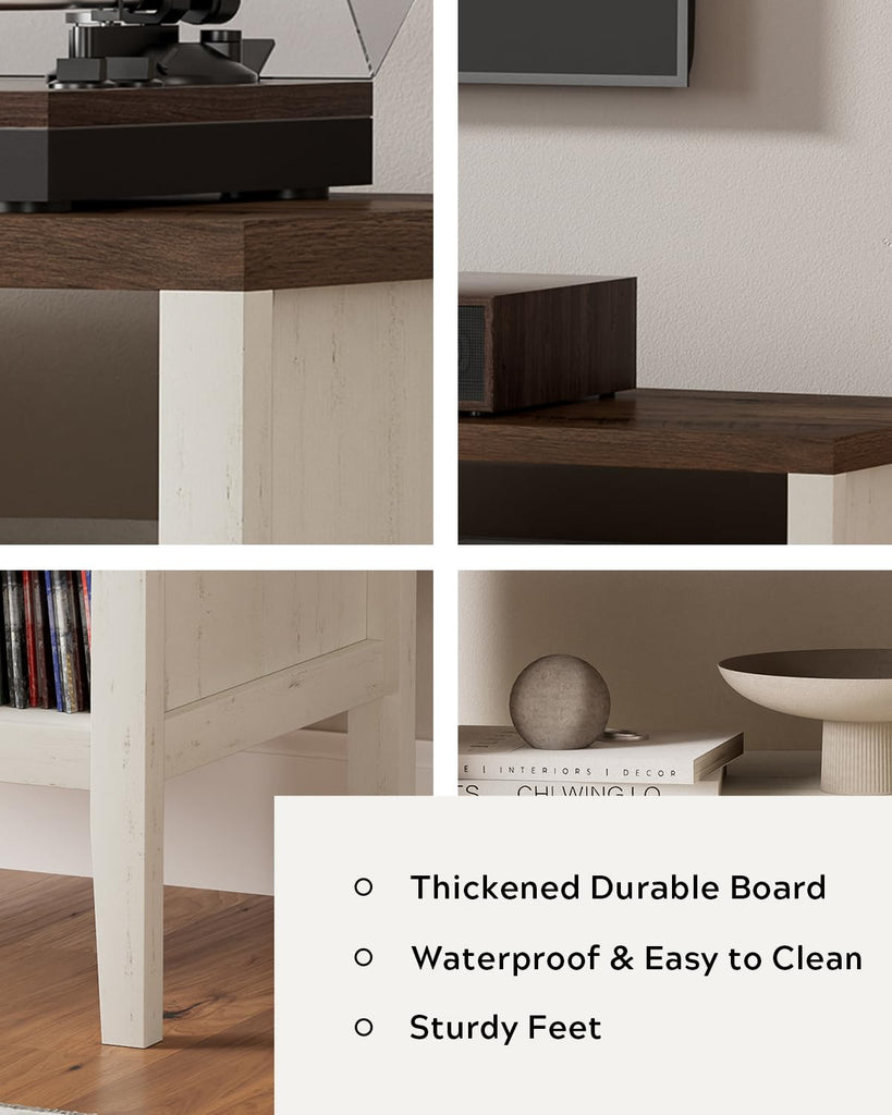 Modern Record Player Stand, Vinyl Record Storage Cabinet with Open Shelf, Wood Records Player Table Cube Storage