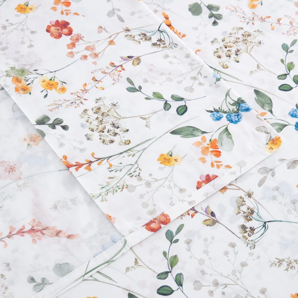 Split King Cotton Sheets Set Printed Bedding Sets, Bedlinen for Mattress Up to 14" Deep, Vintage Farmhouse Pattern