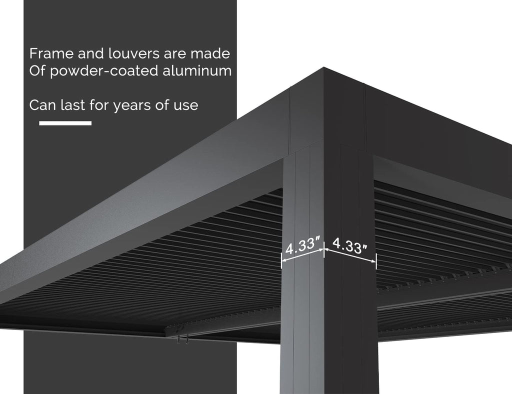 LED Louvered Pergola 94AS 10'x 14' Full Aluminum Frame and Adjustable Roof Integrated Strip Lights for Outdoor Deck