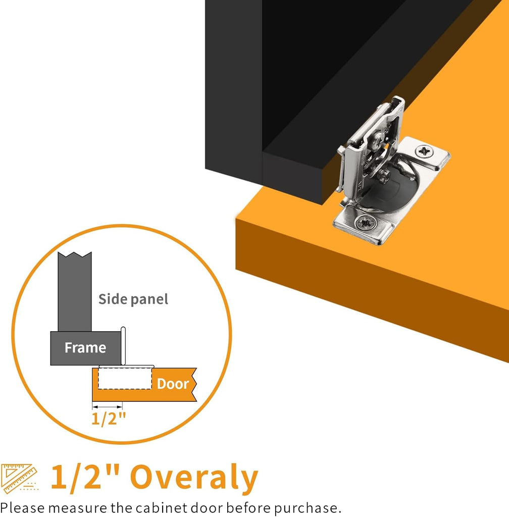 50 Pack 1/2" Overlay 3D Soft Close Concealed Hinge for Face Frame Door, Smooth Slow Self Closing Hinges, Satin Nickel