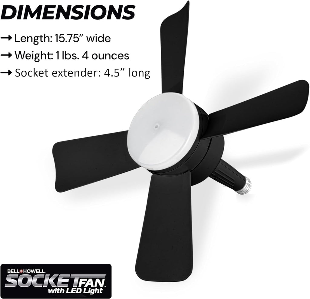 Breeze Socket Fan Light with Remote, 15.75" Cost Saving Ceiling Fans with Lights Replacement for Bedroom, Kitchen, Living Room, Warm 3500K, 1000 Lumens, Easily Screws into E26/E27