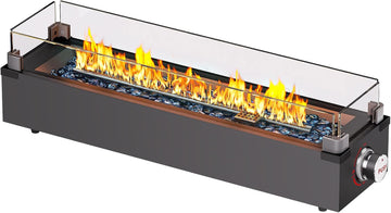 28 Inch Table Top Propane Fire Pit, 50,000 BTU Tabletop Firepit with Glass Wind Guard & Glass Beads