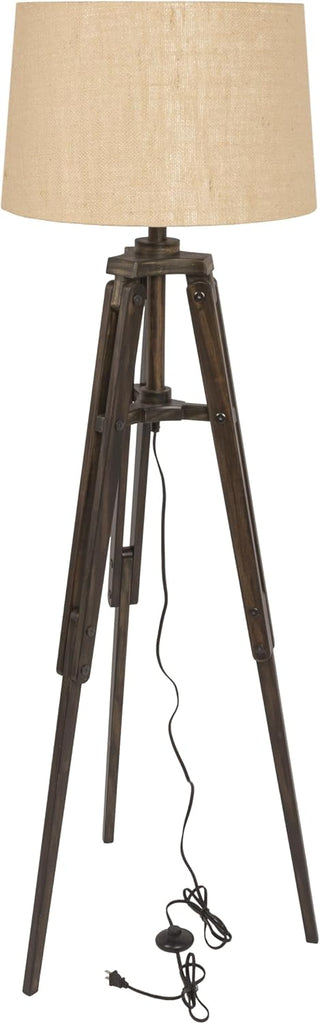 Tripod Style Wood Floor Lamp with Drum Shade
