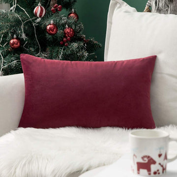 12x20 Inch Lumbar Velvet Christmas Throw Pillow Cover Wine Red