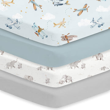 Crib Sheets 4 Pack for Boys and Girls, Baby Neutral Crib Fitted Sheets for Standard Crib & Toddler Mattress, Super