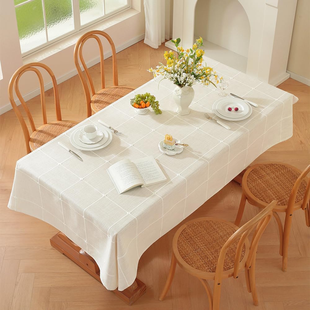 White Linen Tablecloth Rectangle 53 x 86 Inch, Cotton Linen Table Cloth Rectangle Heavy Weight Washa