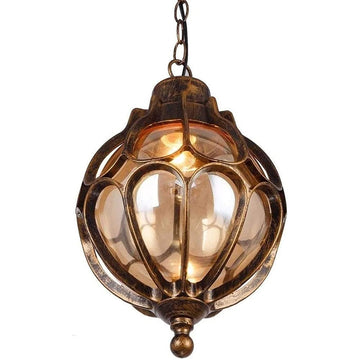 Outdoor Pendant Lights for Porch, Vintage Exterior Hanging Lantern with Spherical Glass Lampshade, Bronze Aluminum