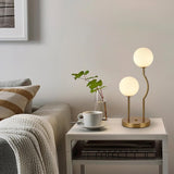 Mid Century Gold Globe Table Lamp 2-Light Orb Modern Beside Desk Table Light with Milk White Glass Shade Metal Base