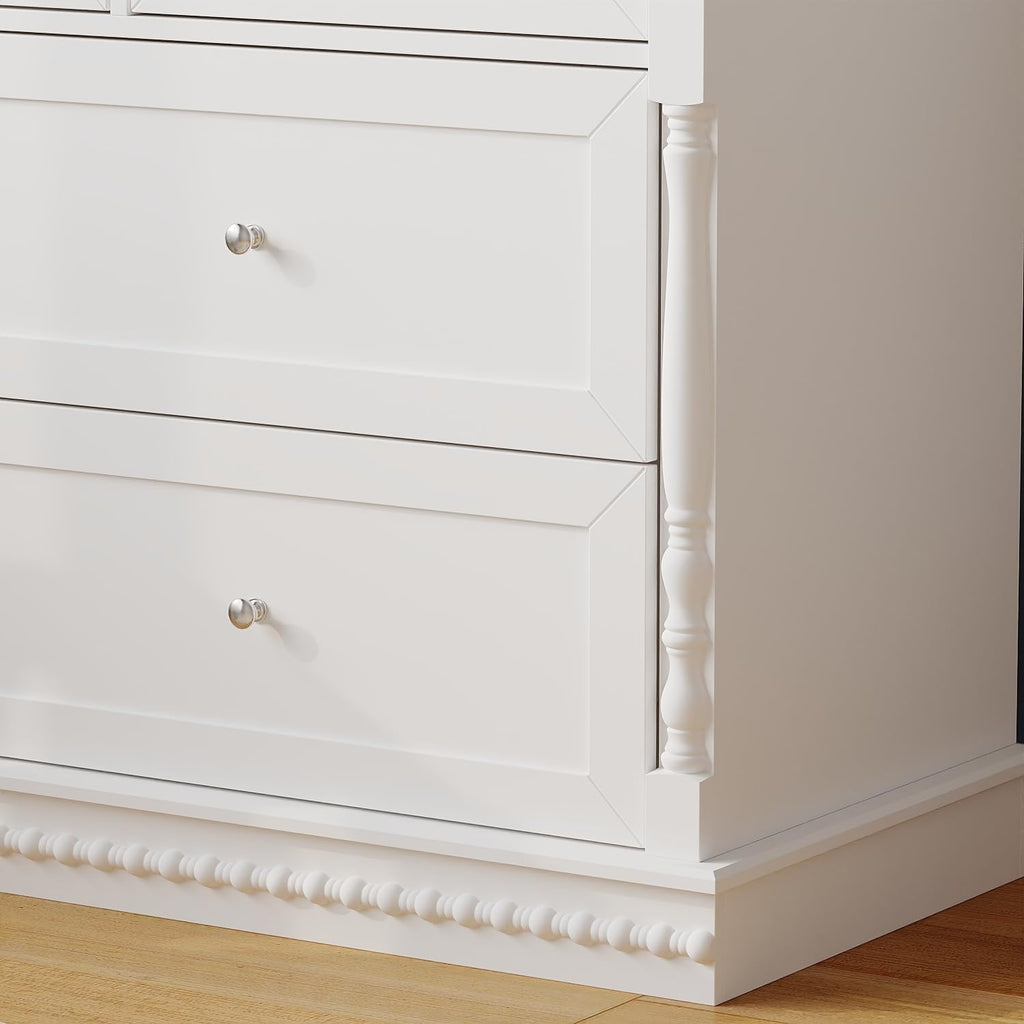 56.5" Baby Dresser with Removable Changing Table Top, Large White Dresser with 7 Storage Drawers, Baby Changing