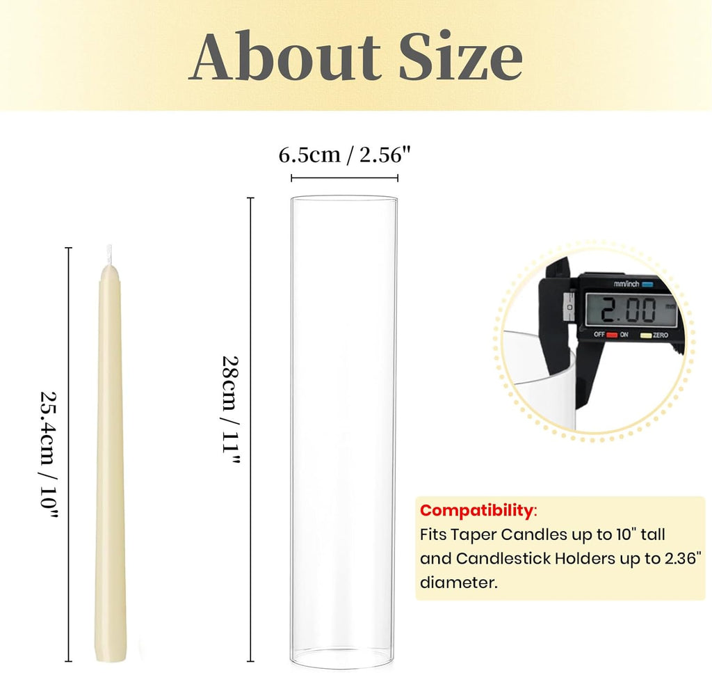 Hurricane Glass Candle Holders: 10 PCS Clear Open Ended Cylinder Candle Holder Sleeve for Candlestick Holders - Taper