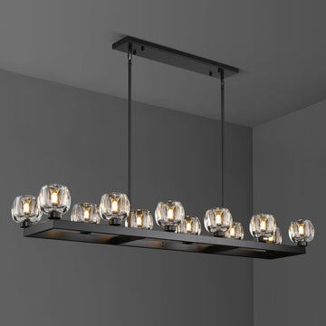 54 Inch Black Rectangle Chandeliers for Dining Room, Black Rectangular Chandelier Over Table, Modern Crystal Long Chandelier, Farmhouse Large Linear Chandeliers for Kitchen Island