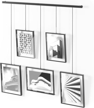 Exhibit Picture Frame Set, Adjustable Wall Mount, Set of 5, Black | Steel construction, customizable layout