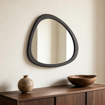 23 x 19 Asymmetrical Mirror, Irregular Wooden Wall Mirror - Mid-Century Modern Decorative Mirror, Solid Wood Frame