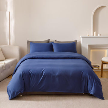 Royal Blue Comforter Set Neutral Navy Bedding Vintage Japanese Style Solid Blue Farmhouse Bed Sets