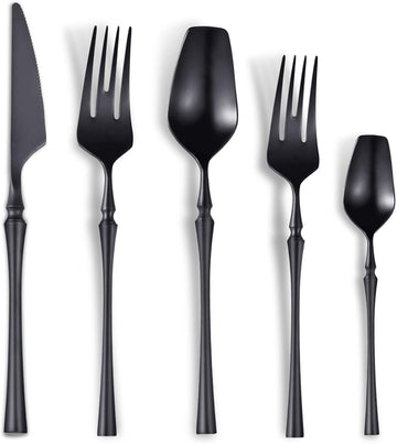 20-Piece Matte Black Silverware Set for 4,Modern 18/10 Stainless Steel Flatware Set,Unique Rustic Cutlery Utensils Set