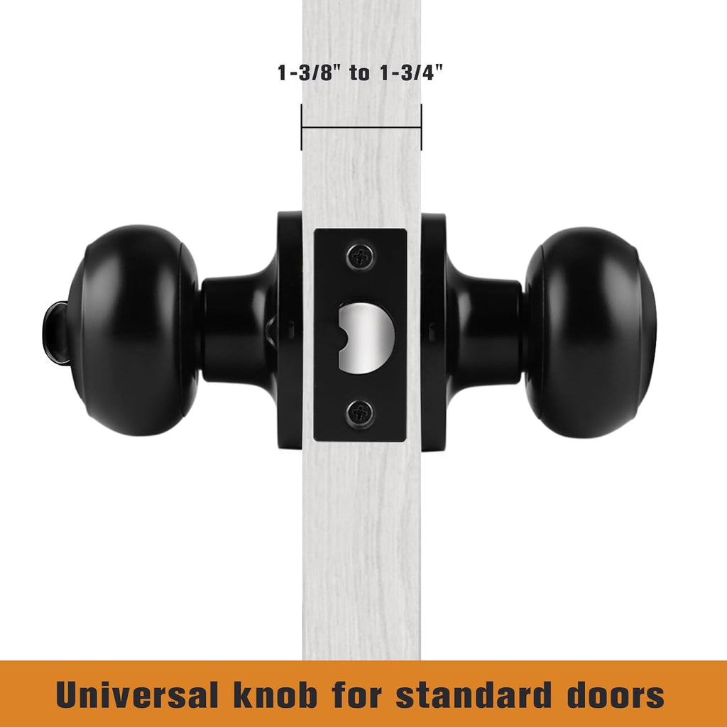 Black Door Knobs, Privacy Door Knob Bedroom, Interior Door Knob with Thumb Turning Locking Button, 8 Pack