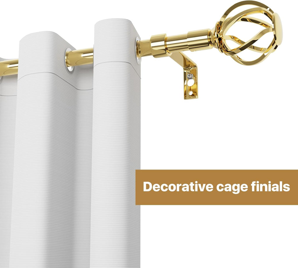Gold Curtain Rods for Windows 32-50 inch with Twisted Cage Finials, Adjustable Curtain Rod Set with Brackets, Heavy