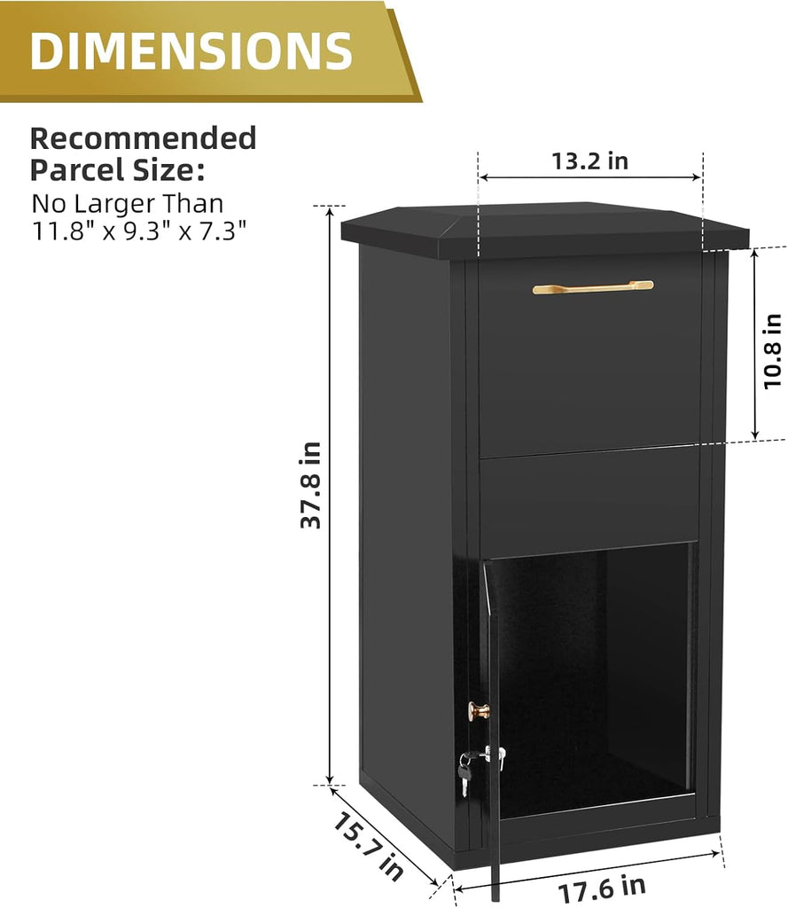 Large Package Delivery Box 17.6" x 15.7" x 38" Parcel Drop Box with Lock, 2.7 ft3 Anti-Theft Lockable Storage Box