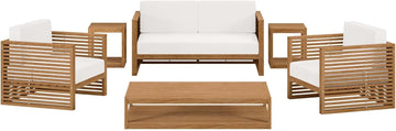 Carlsbad 6-Piece Teak Wood Outdoor Patio Set in Natural White