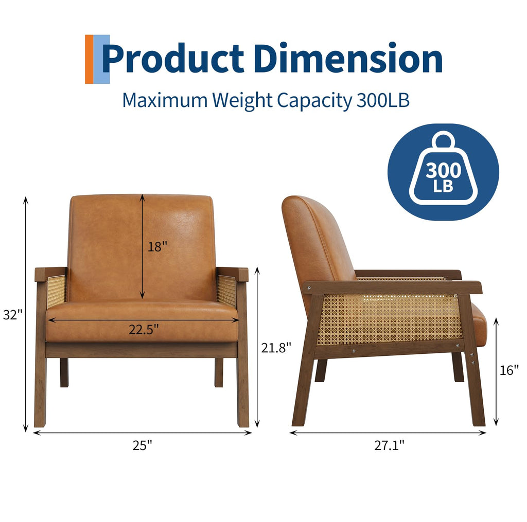 Rattan Accent Chair with Wooden Frame and High Back, Brown