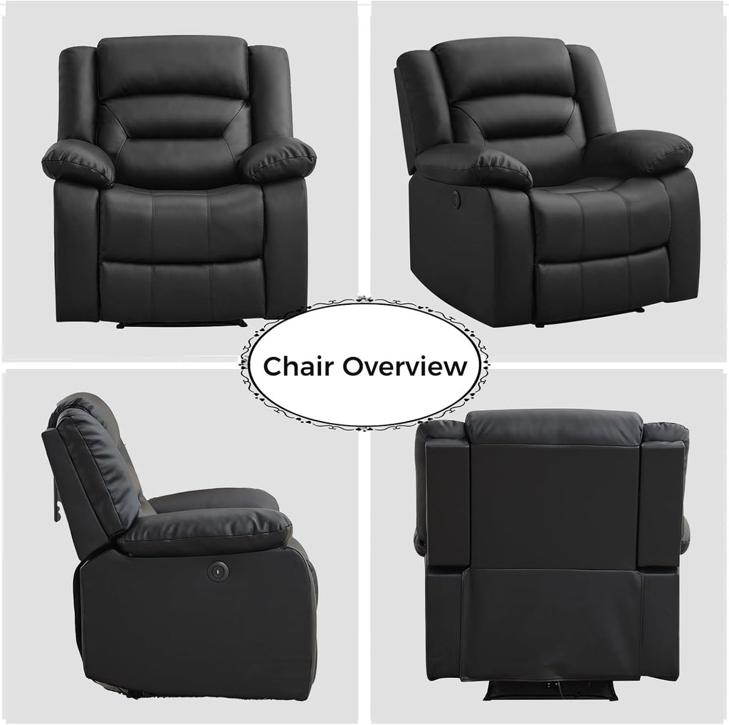 Classic Power Recliner Chair, Faux Leather Oversized Electric Overstuffed Reclining Chair with Soft Cushion and Back