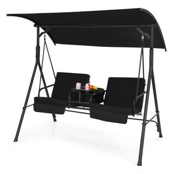 2 Person Porch Swing with Cooler Bag, Black