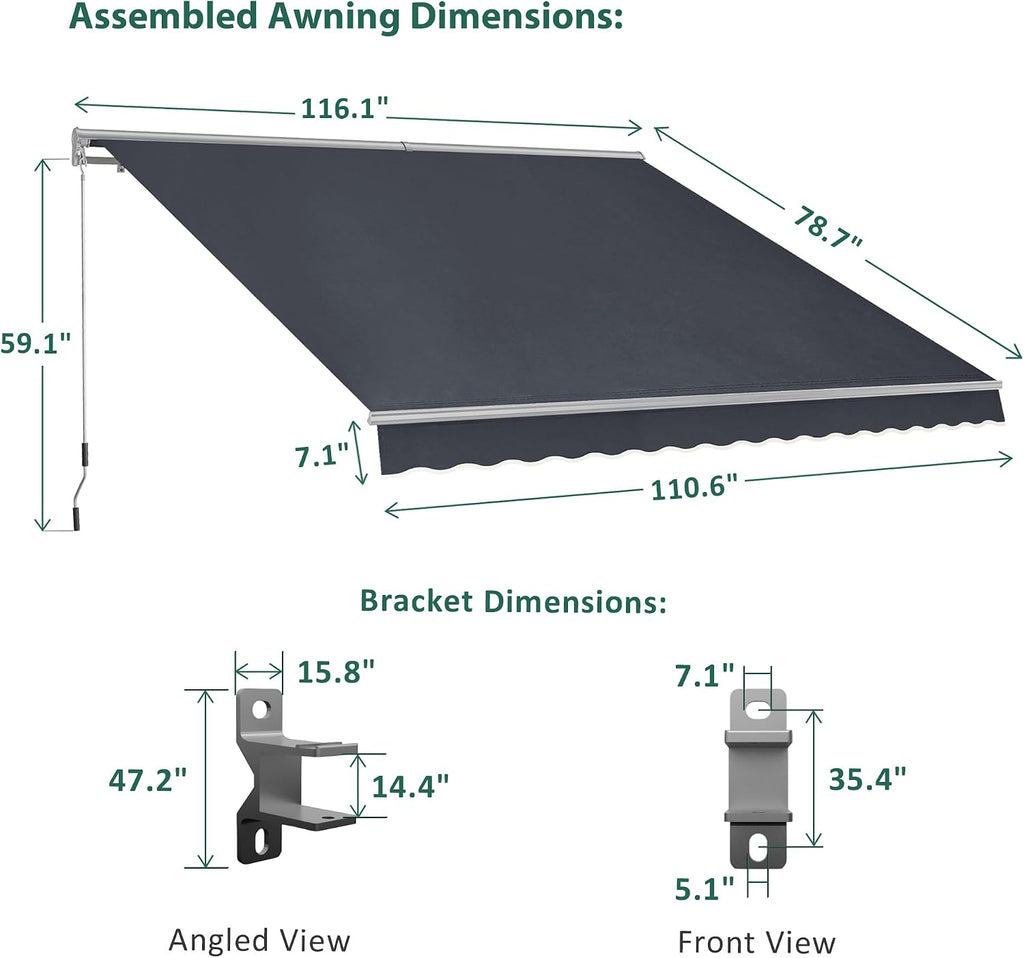 Patio Awning 10x8 Feet Sunshade Canopy with Half-Cassette for Manual Retractable Awnings, 4679 (Dark Grey)