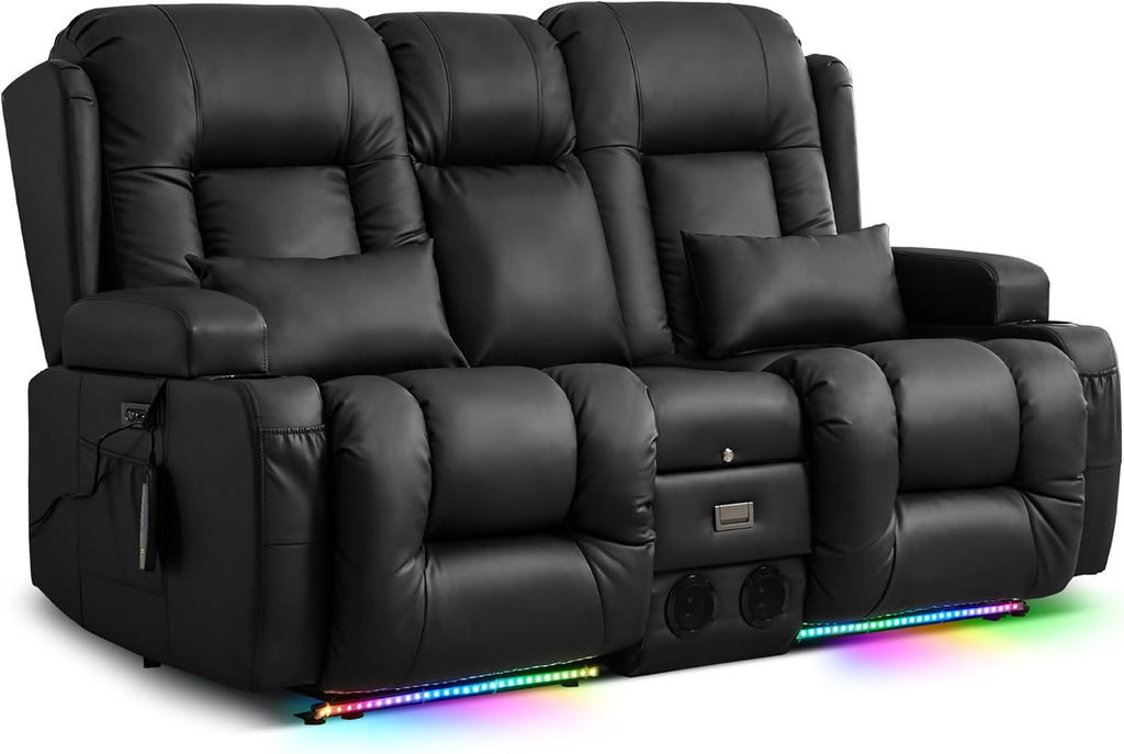 Power Loveseat Recliner Sofa with Massage & Heat Home Theater Seating with Console RV Recliner Loveseat Sofa