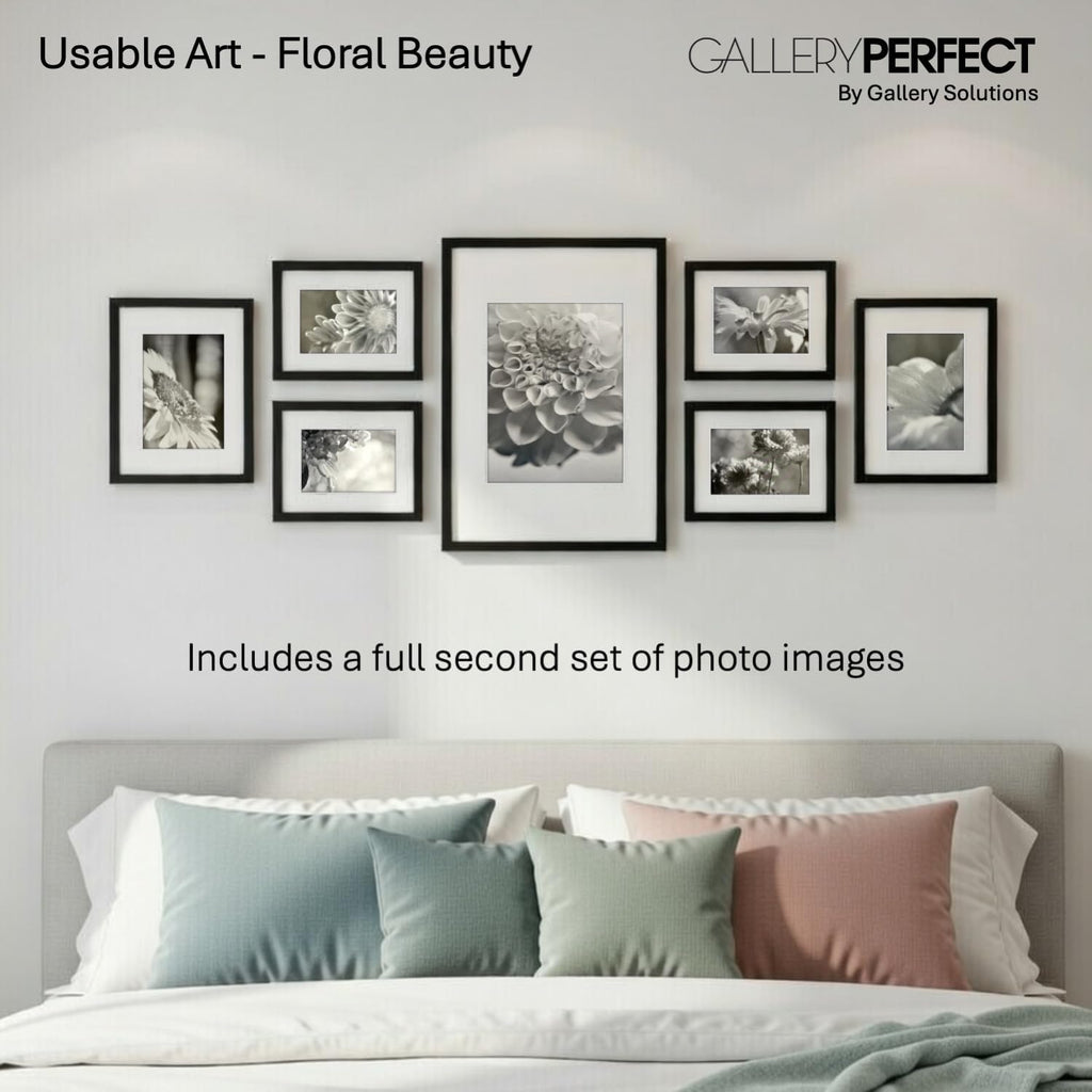 Multi-Size Picture Frame Set 7 Pack, Black Gallery Wall Frames with Hanging Hardware, Clear Glass - One 12x16, Two