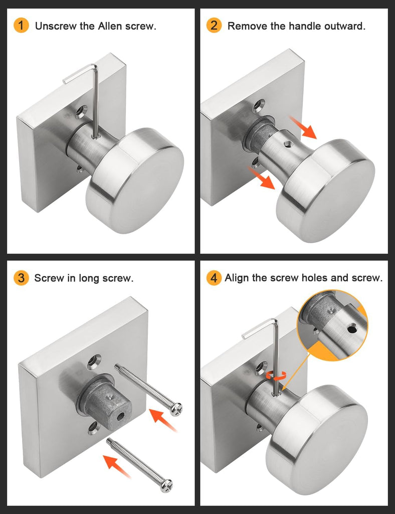 Brushed Nickel Passage Door Knobs with Square Rosette(6 Pack), Heavy Duty Closet Door Handles Without Lock, Door Knob