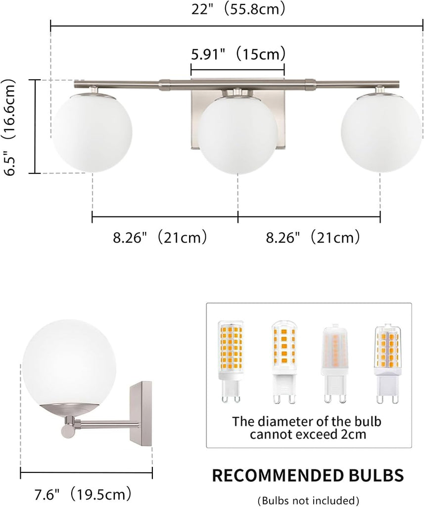 Bathroom Vanity Light Brushed Nickel 3T Wall Sconce for Mirror | Modern fixture Glass Shade brightness, Elivers even