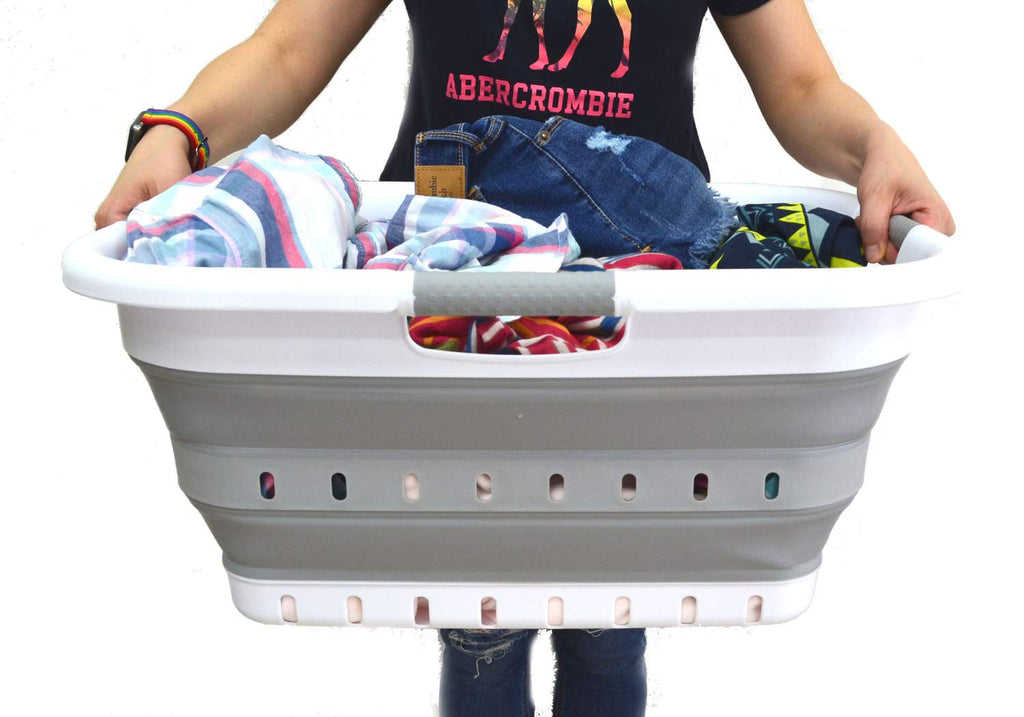 41L (10.8 gallon) Set of 2 Collapsible 3 Handled Plastic Laundry Basket-Foldable Pop Up Storage