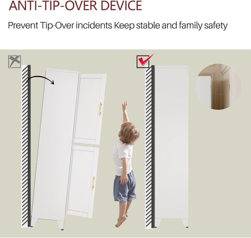 Metal Armoire Wardrobe Closet Storage Cabinet with Hanging Rod,71'' Metal Wardrobe Cabinet with 2 Doors and 2