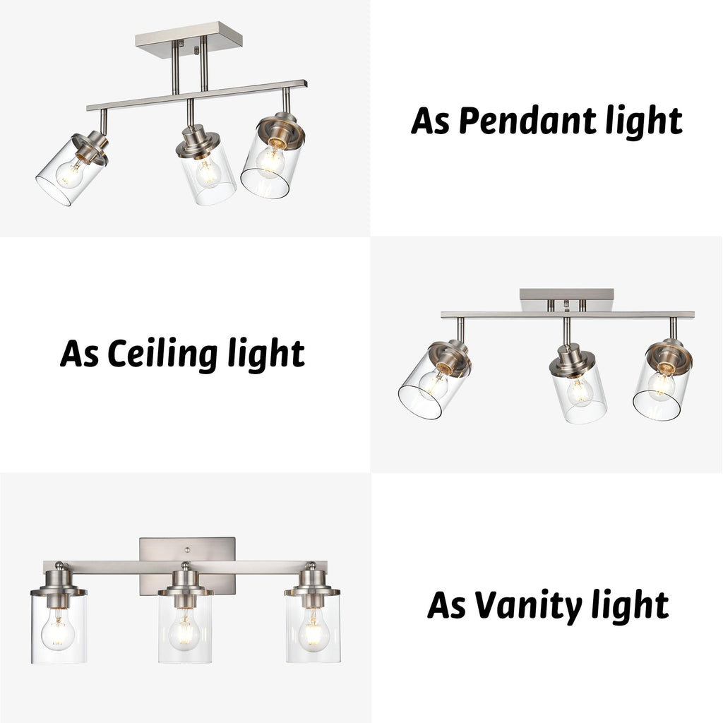 Track Lighting Fixtures 3 Light Directional Ceiling Lights with Adjustable Track Heads, Brushed Nickel Bathroom