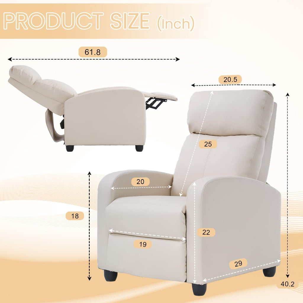 Recliner Chair Breathable Padded PU Leather Massage Single Sofa Recliners for Small Recliner Chair with Footrest Home