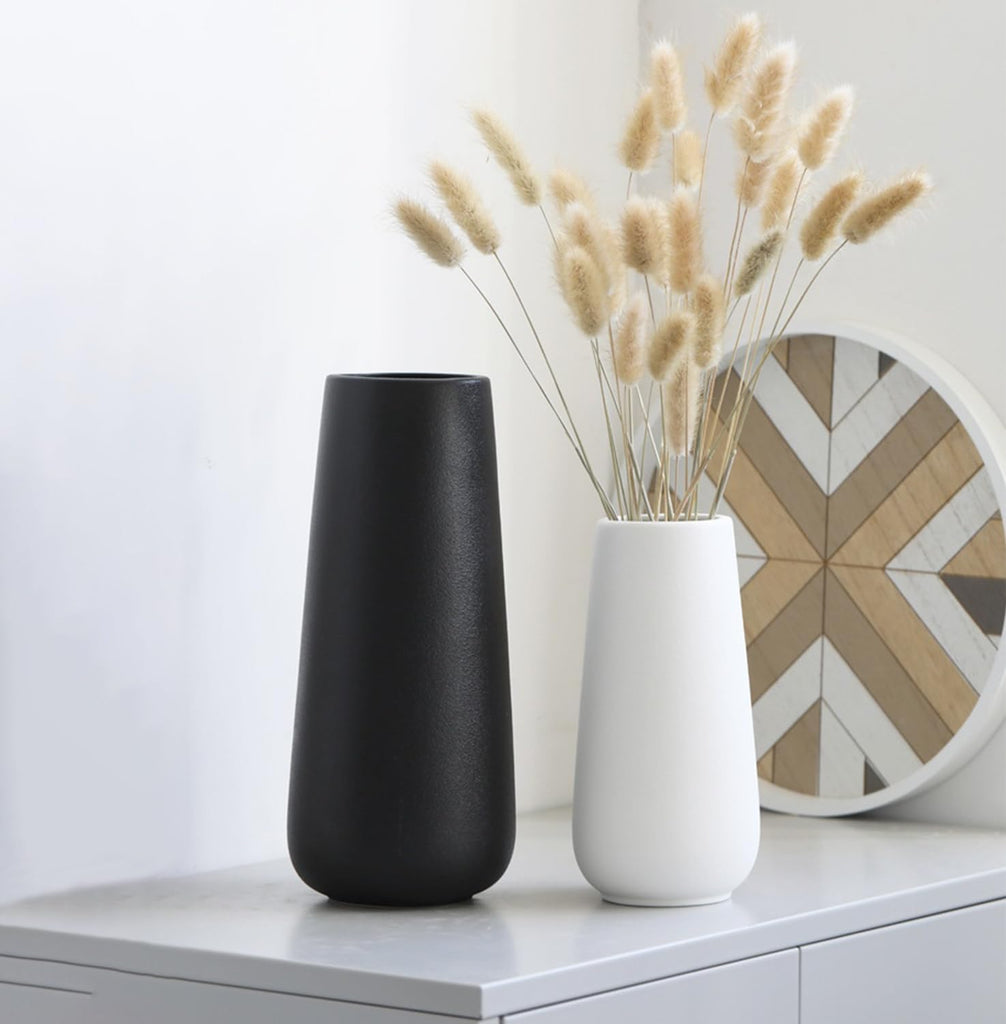 11 Inch Tall Matt Black Ceramic Vase